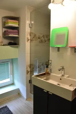 a bathroom with a sink and a shower at Apartment in Grabrovec - Koroska Unterkärnten 44968 in Metlika