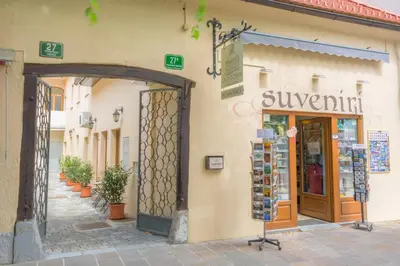 an entrance to a book store with an open door at Old Town first floor in Ljubljana