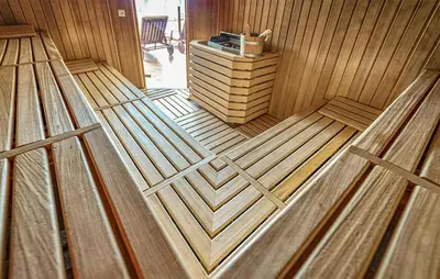 a inside of a sauna with wooden flooring at Awesome Apartment In Pohorje With Wifi in Pohorje