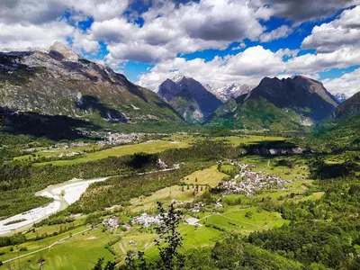 a view of a valley with mountains in the background at Apartment Norma in Bovec