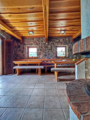 a room with wooden ceilings and wooden benches at Holiday home in Dolenjske Toplice - Kranjska (Krain) 51092 in Dolenjske Toplice
