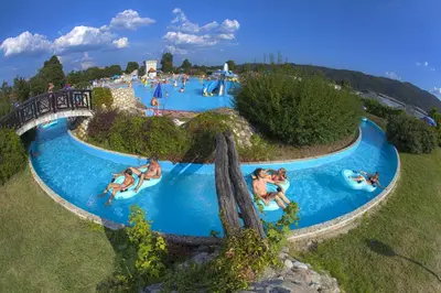 an aerial view of a water park with people in the water at Holiday home Isabella in Terme Čatež in Čatež ob Savi